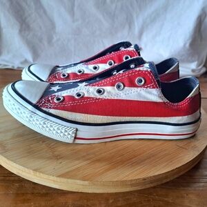 Converse Sneakers, Kid Size 3, Red White Blue American Flag, Low Top Slip Ons